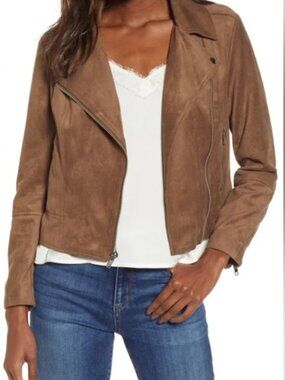 BB Dakota Brown Faux Suede Moto Jacket